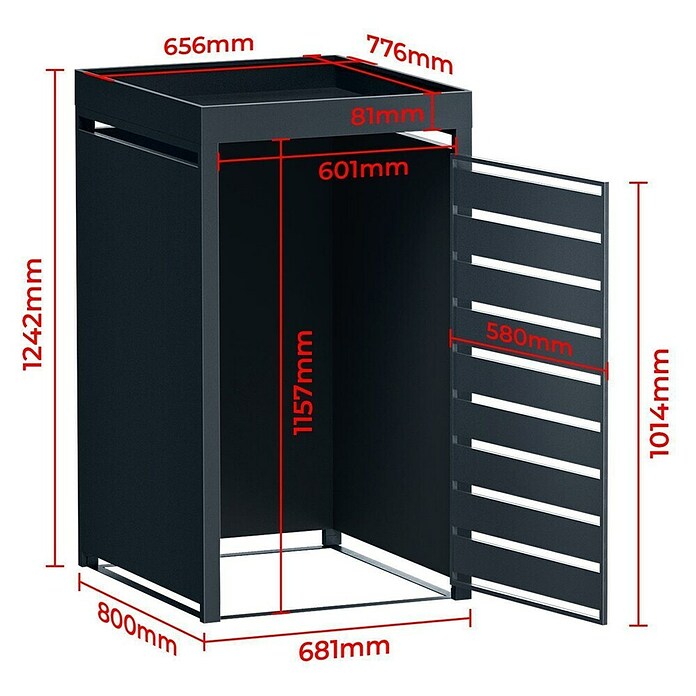 Metzler Mülltonnenbox (204 x 80 cm, Stahl, Anthrazit/Braun, Geeignet für Anzahl Mülltonnen: 3 Stk., Mit Pflanzdach) | BAUHAUS