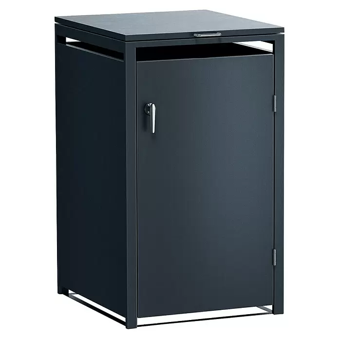 Metzler Mülltonnenbox 1er - 68 x 80 cm, Stahl, Anthrazit, Geeignet für Anzahl Mülltonnen: 1 Stk. - Anthrazitfarbener Metall-Mülltonnenbox mit aufklappbarem Deckel und Fronttür.