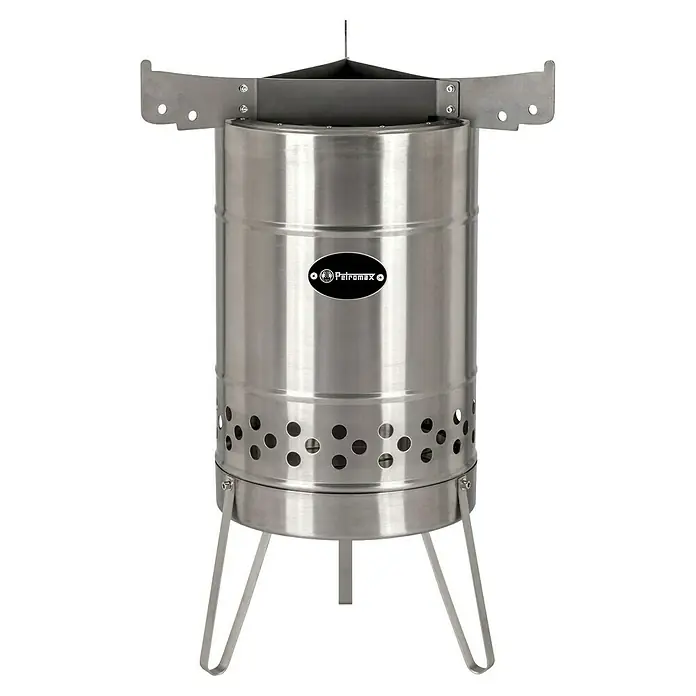 Petromax Grillplatte - Durchmesser: 57 cm, Passend für: Feuerschale Tyropit / Feuertonne Pyron - Petromax Feuerstelle aus Edelstahl, zylindrische Form mit runden Löchern im unteren Bereich und Standbeinen.