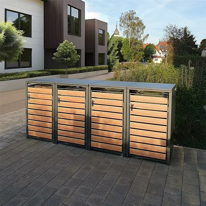 Metzler Mülltonnenbox - 272 x 80 cm, Stahl, Anthrazit/Braun, Geeignet für Anzahl Mülltonnen: 4 Stk. - Mülltonnenboxen aus Holz und Metall fügen sich elegant in die moderne Umgebung ein und bieten eine stilvolle Lösung zur Abfallentsorgung.