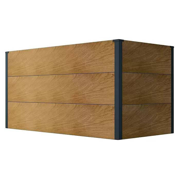 Metzler Hochbeet - 150 x 75 x 77 cm, Stahl, Anthrazit/Braun - Hochbeet in Holzoptik mit dunklen Metalleckpfosten.