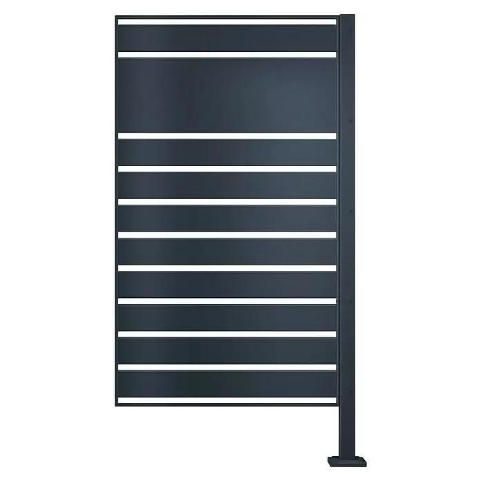 Metzler Mülltonnenverkleidung Erweiterung - 81,1 x 150 cm, Stahl, Anthrazit - Dunkelgraues Metallzaunfeld mit horizontalen Lamellen und Stützpfosten.