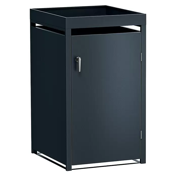 Metzler Mülltonnenbox - 68 x 80 cm, Stahl, Anthrazit, Geeignet für Anzahl Mülltonnen: 1 Stk., Mit Pflanzdach - Dunkelgrauer Metall-Außenschrank mit Top-Einwurf und Tür, ideal für Mülltonnen oder allgemeine Lagerung.