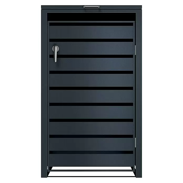 Metzler Mülltonnenbox - 68 x 80 cm, Stahl, Anthrazit, Geeignet für Anzahl Mülltonnen: 1 Stk., Mit Lamellen - Anthrazitfarbener Lamellen-Mülltonnenschrank aus Metall mit silbernem Griff.