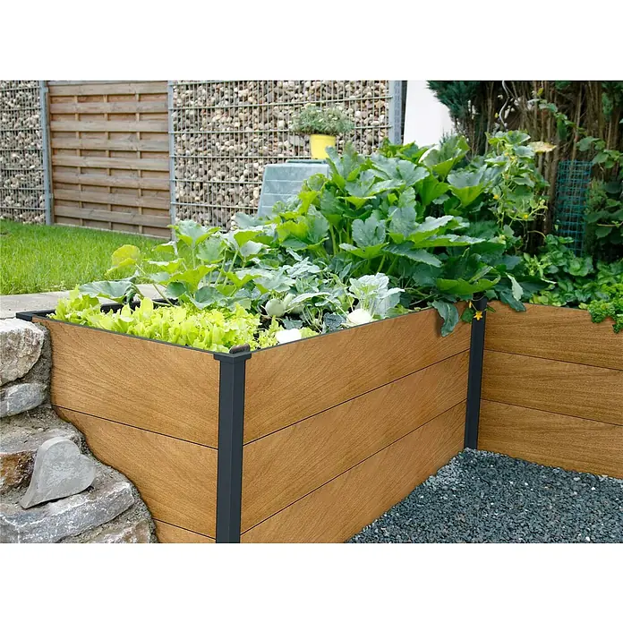 Metzler Hochbeet - 150 x 75 x 77 cm, Stahl, Anthrazit/Braun - Hochbeet aus Holz mit Salat und Kürbispflanzen. Ideal für den Garten und die Aufzucht von Gemüse. Praktisch und dekorativ.
