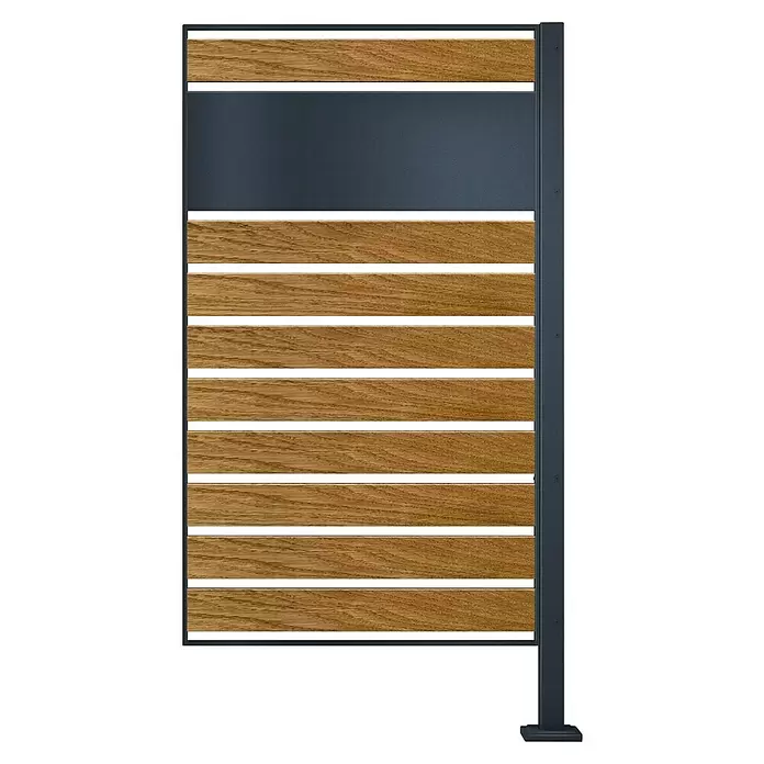 Metzler Mülltonnenverkleidung Erweiterung - 81,1 x 150 cm, Stahl, Anthrazit/Braun - Zaunfeld aus braunen Holzlatten und dunkelgrauem Metallrahmen, mit massivem oberen Paneel.