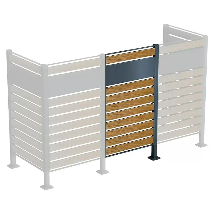 Metzler Mülltonnenverkleidung Erweiterung - 81,1 x 150 cm, Stahl, Anthrazit/Braun - Moderner Sichtschutz mit horizontalen Holzlamellen, einer massiven grauen Platte und dunkelgrauem Metallrahmen.