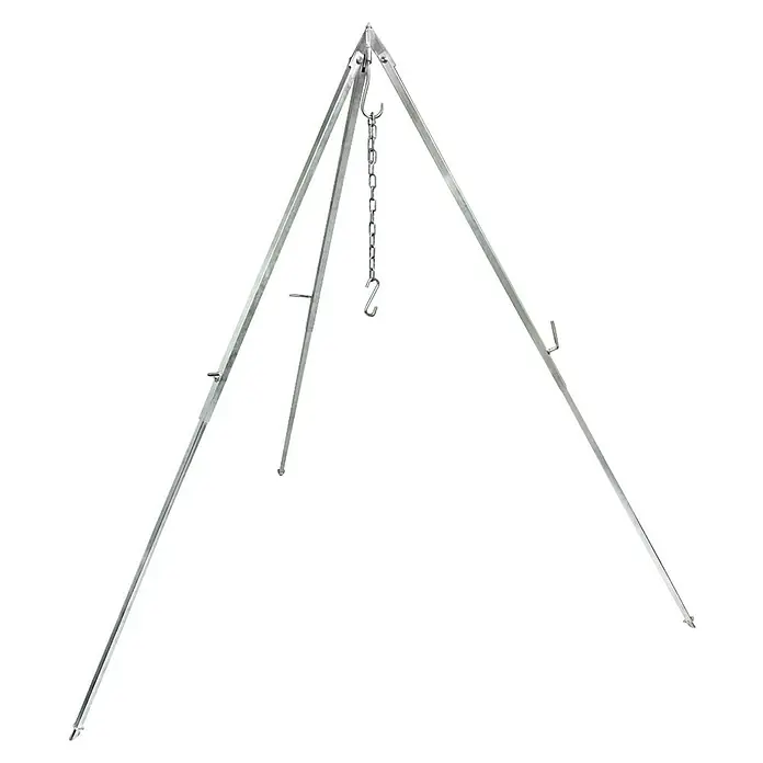 Petromax Dreibeinständer - Grau - Dreibeiniger Camping-Kochständer aus Metall mit einer Kette mit einem Haken in der Mitte zum Aufhängen von Töpfen oder anderem Kochgeschirr.