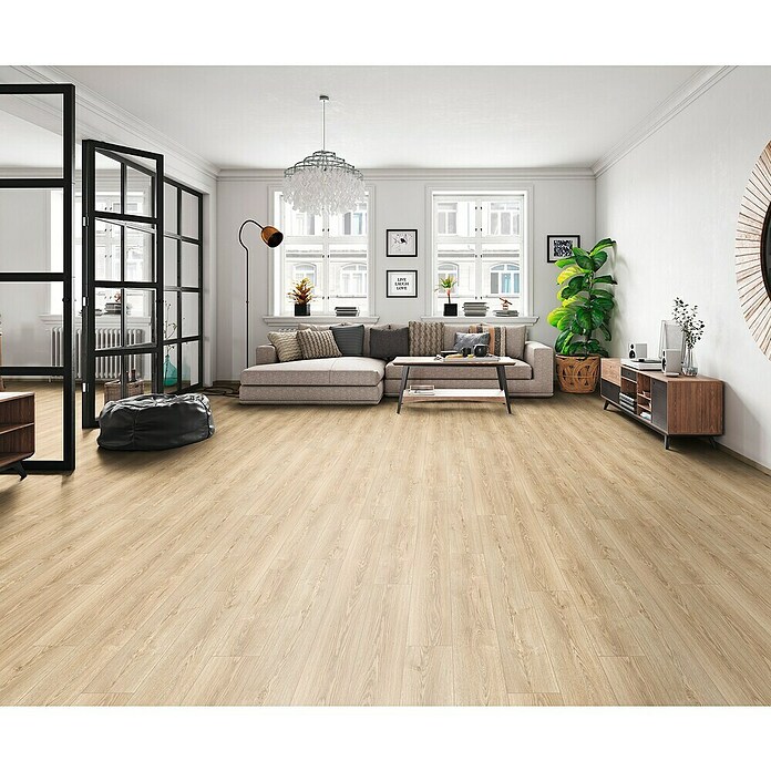 LOGOCLIC Aquaprotect Laminado Roble Sterling (1.288 x 195 x 8 mm, Roble Sterling, AC4, Resistente al agua) | BAUHAUS
