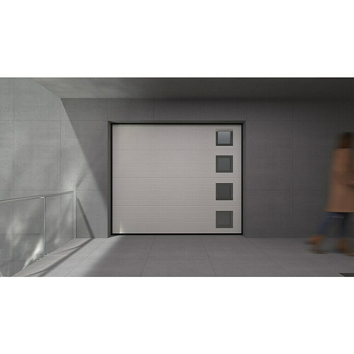 Solid Elements Puerta de garaje seccional PRO (250 x 212,5 cm, Blanco, Acanalada 4 ventanas verticales) | BAUHAUS