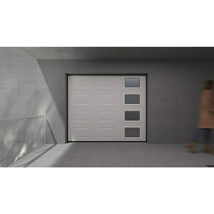 Solid Elements Puerta de garaje seccional PRO (250 x 212,5 cm, Blanco, Cuarterón 4 ventanas vertical) | BAUHAUS