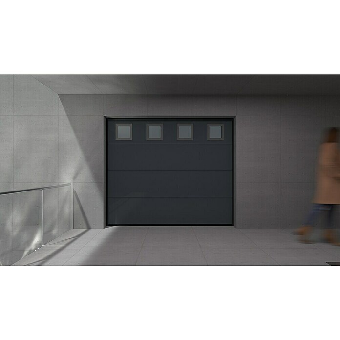 Solid Elements Puerta de garaje seccional PRO (250 x 212,5 cm, Gris antracita, 4 ventanas horizontal) | BAUHAUS