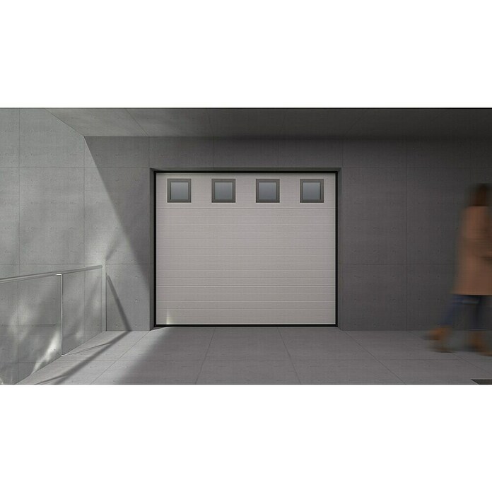 Solid Elements Puerta de garaje seccional PRO (250 x 212,5 cm, Blanco, 4 ventanas horizontal acanalada) | BAUHAUS