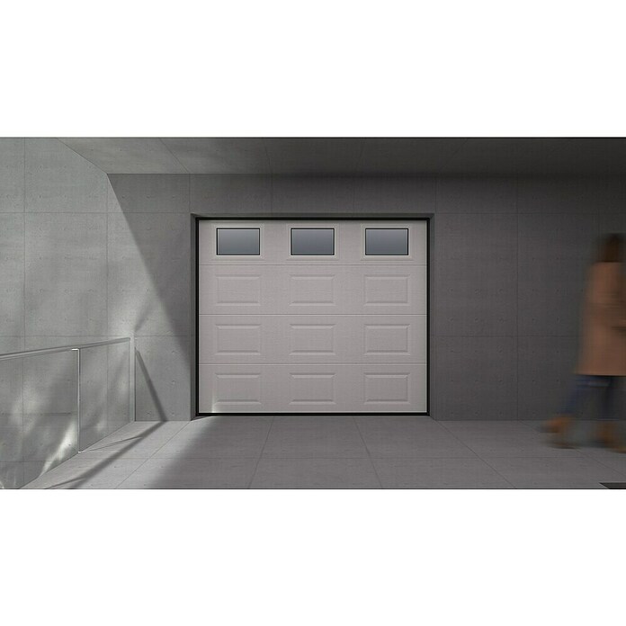 Solid Elements Puerta de garaje seccional PRO (250 x 212,5 cm, Blanco, Cuarterón 3 ventanas horizontal) | BAUHAUS