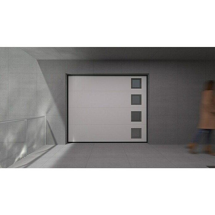 Solid Elements Puerta de garaje seccional PRO (250 x 212,5 cm, Blanco, 4 ventanas verticales) | BAUHAUS