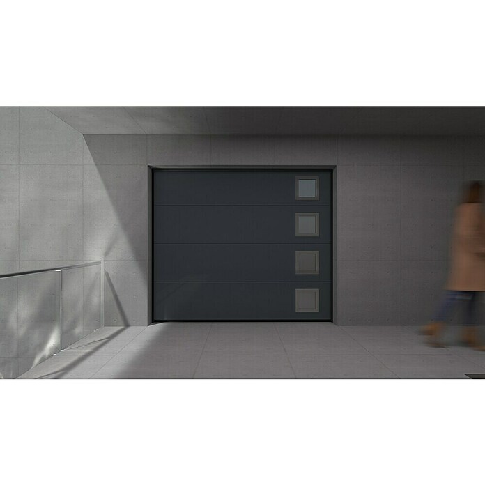 Solid Elements Puerta de garaje seccional PRO (250 x 212,5 cm, Gris antracita, 4 ventanas verticales) | BAUHAUS