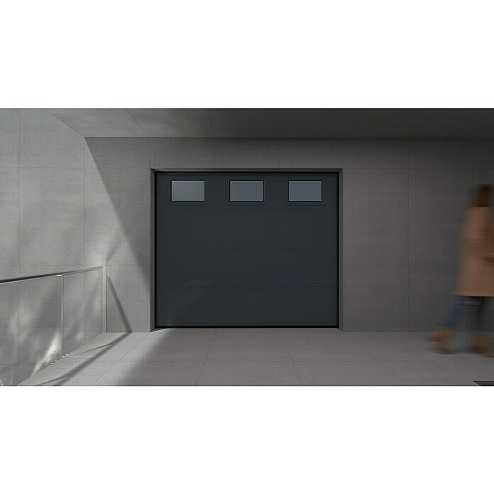 Solid Elements Puerta de garaje seccional PRO (250 x 212,5 cm, Gris antracita, 3 ventanas verticales) | BAUHAUS