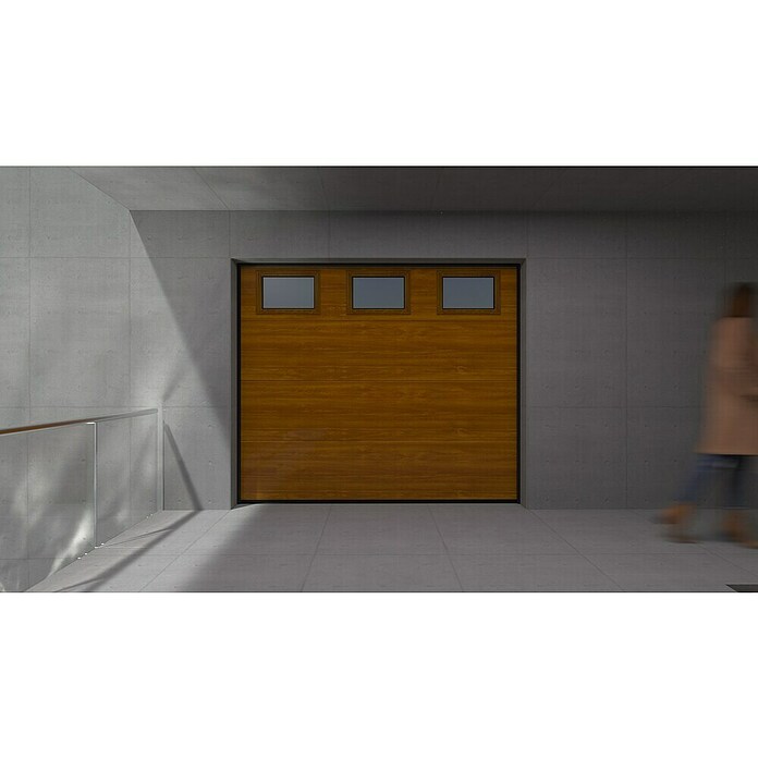 Solid Elements Puerta de garaje seccional PRO (250 x 212,5 cm, Marrón, 3 ventanas verticales) | BAUHAUS