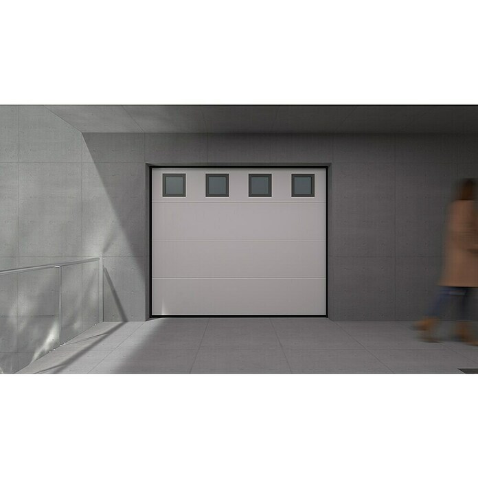 Solid Elements Puerta de garaje seccional PRO (250 x 212,5 cm, Blanco, 4 ventanas horizontal) | BAUHAUS