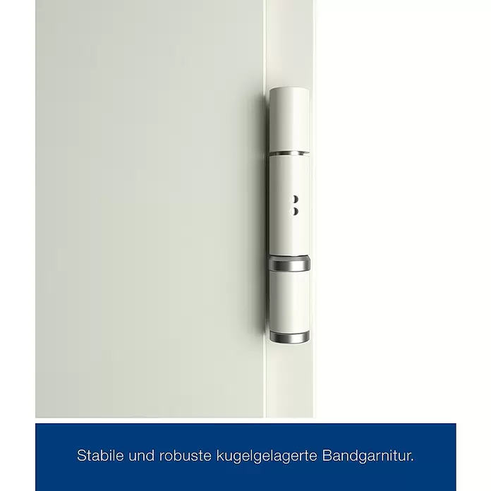 Hörmann Brandschutztür H3-1 OD RS - 100 x 200 cm, DIN Anschlag: Rechts, Grauweiß - Stabile, cremefarbene Bandgarnitur mit Kugellagern und silbernen Akzenten.