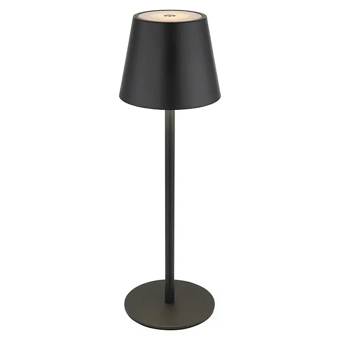 Akku-Tischleuchte Flaschenleuchte 3-in-1 - Lichtfarbe: Mehrfarbig, LED, Höhe: 36 cm - Elegante schwarze Tischleuchte mit konischem Lampenschirm und schlankem Ständer, perfekt für stimmungsvolle Beleuchtung in jedem Raum.
