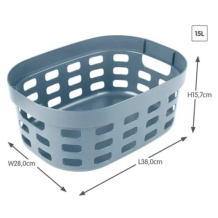 Sunware Sigma home Allzweck-Korb - L x B x H: 38 x 28 x 15,7 cm, Blau, Kunststoff - Ovaler blaugrauer Kunststoff-Aufbewahrungskorb mit Lüftungslöchern, 15L Fassungsvermögen, L38xB28xH15,7cm.