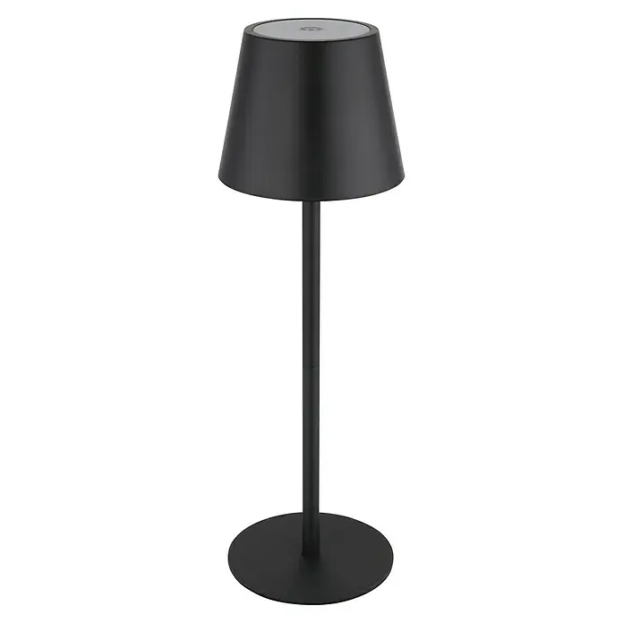 Akku-Tischleuchte Flaschenleuchte 3-in-1 - Lichtfarbe: Mehrfarbig, LED, Höhe: 36 cm - Elegante schwarze Tischleuchte mit einem konischen Schirm und einem schlanken Ständer, perfekt für moderne Innenräume.
