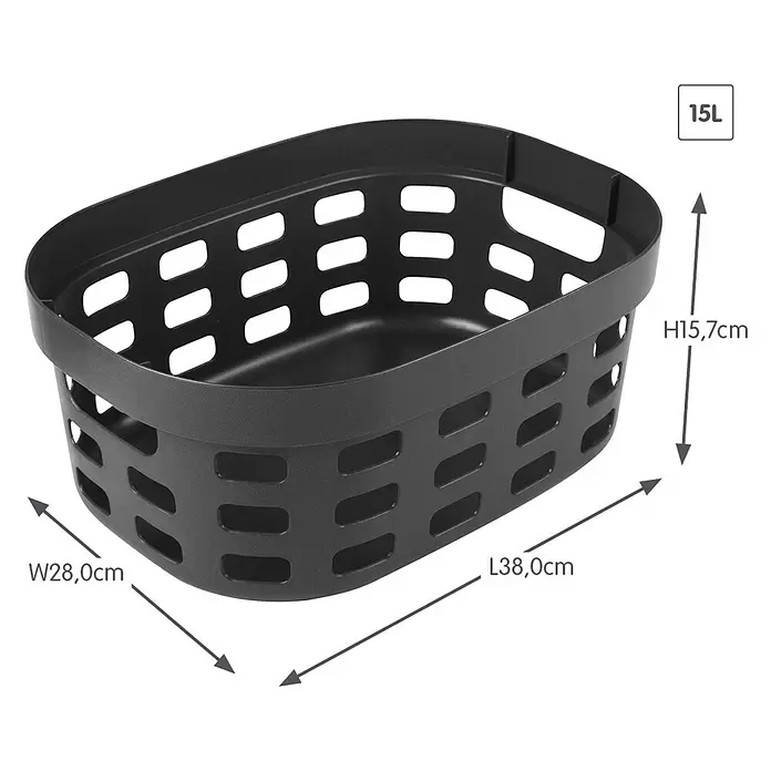 Sunware Sigma home Allzweck-Korb - L x B x H: 38 x 28 x 15,7 cm, Anthrazit, Kunststoff - Schwarzer ovaler perforierter Aufbewahrungskorb, 15L, L38,0xW28,0xH15,7cm.