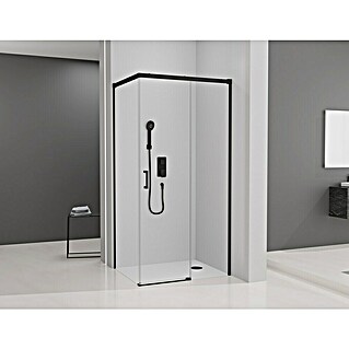Camargue Mampara de ducha esquinera Aqua (L x An x Al: 80 x 140 x 195 cm, Negro, Espesor de vidrio: 6 mm)