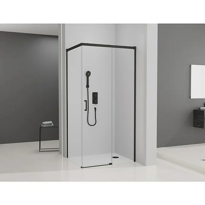 Camargue Mampara de ducha esquinera Aqua - L x An x Al: 70 x 170 x 195 cm, Negro - Cabina de ducha moderna con marco negro. Su diseño minimalista se integra perfectamente en cualquier baño, añadiendo un toque de elegancia.