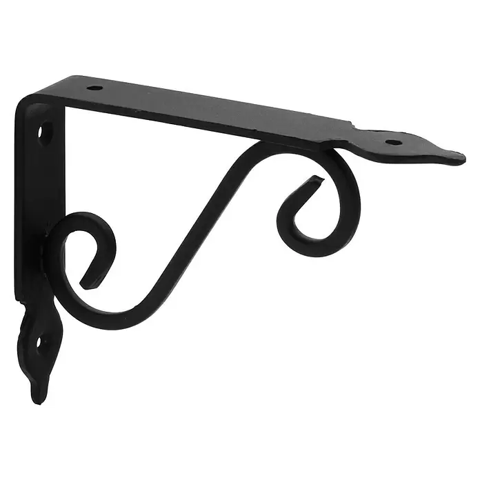 Rei Clásica Escuadra de pared 1477 - L x An x Al: 10 x 14 x 2,6 cm, Carga soportada: 20 kg, Acero - Soporte de estante de metal negro con elegante diseño de volutas.