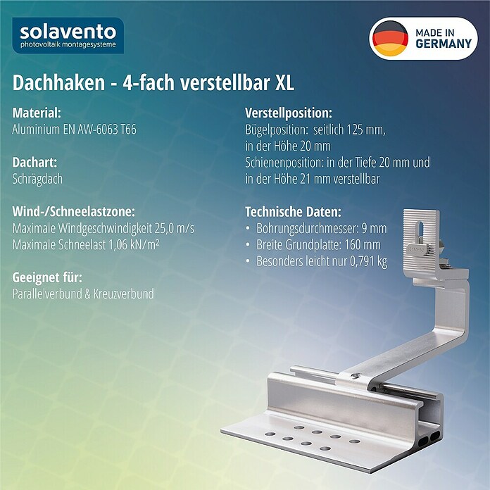 Solavento Dachhaken Solavento (Breite: 160 mm, Aluminium, 4 x verstellbar, Geeignet für: Schrägdach) | BAUHAUS