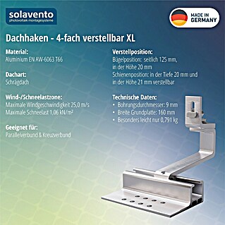Solavento Dachhaken Solavento (Breite: 160 mm, Aluminium, 4 x verstellbar, Geeignet für: Schrägdach)