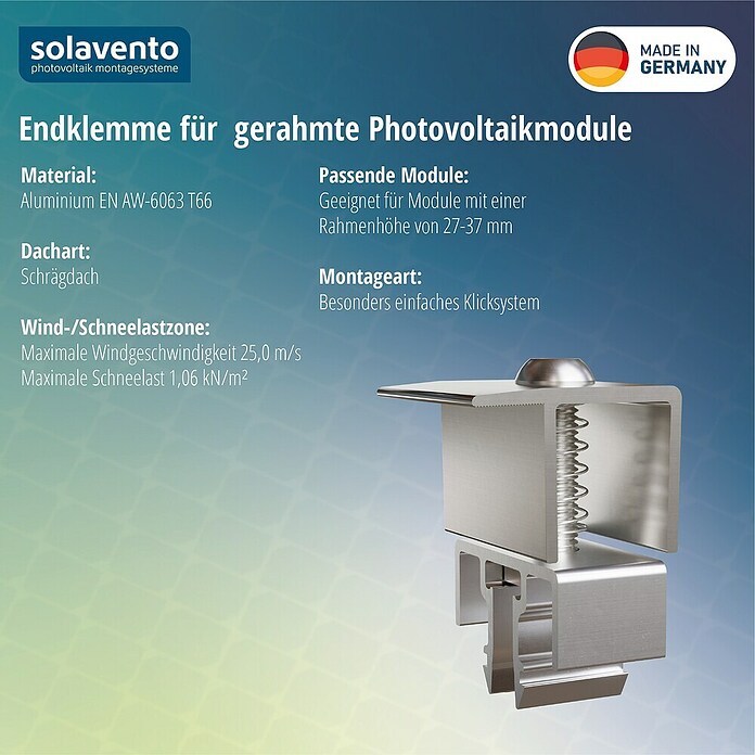 Solavento Endklemme Solavento (Silber, Aluminium, Geeignet für: Schrägdach) | BAUHAUS