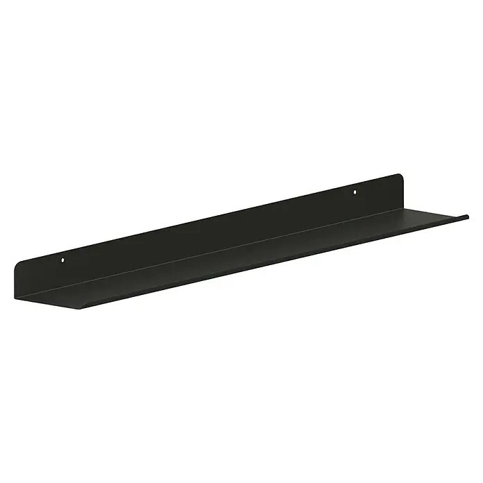 Wandregal - B x T x H: 80 x 12 x 5 cm, Belastbarkeit: 2 kg, Schwarz - Eine schwarze, schwebende Wandregalablage mit einer nach oben gerichteten Lippe, die verhindert, dass Gegenstände herunterfallen, eine ideale Lösung für stilvolle Aufbewahrung.