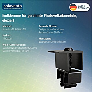 Solavento Endklemme Solavento (Schwarz, Aluminium, Geeignet für: Schrägdach)