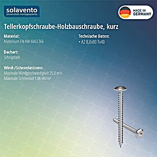 Solavento Tellerkopfschraube Solavento (L x B x H: 80 x 20 x 20 mm, Geeignet für: Schrägdach)