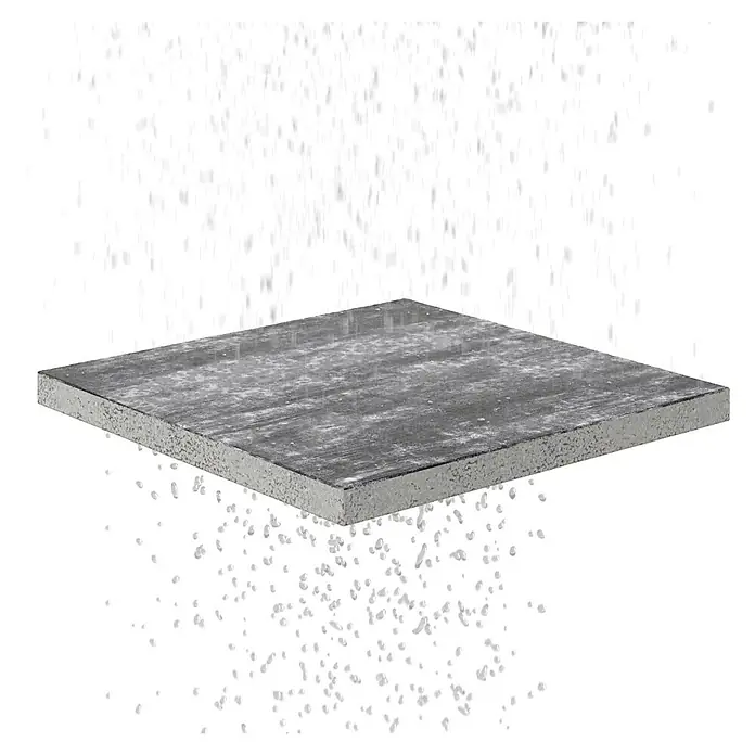 Terrassenplatte Megadrain Silver - 50 x 50 x 4 cm, Grau, Beton - Produktansicht einer Betonplatte mit leichter Textur, die in einem unscharfen, körnigen Hintergrund zu schweben scheint.\n