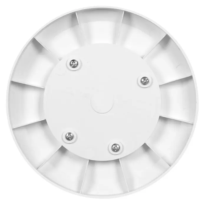 Fulmo Calefactor cerámico - 1.000 W - 2.000 W, Blanco, 17 x 17 x 41,5 cm - Primer plano de una lámpara de techo redonda y blanca con tornillos en el centro, ideal para interiores modernos.