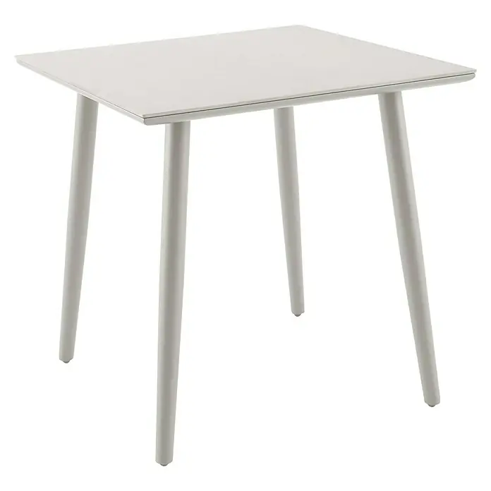 Sunfun Solo Balkontisch - L x B x H: 74 x 74 x 74 cm, Aluminium, Sintered Stone, Quadratisch, Light-Greige - Dieser Artikel zeigt einen modernen, quadratischen Beistelltisch in Weiß. Das schlichte Design und die klaren Linien machen ihn zu einem Blickfang.