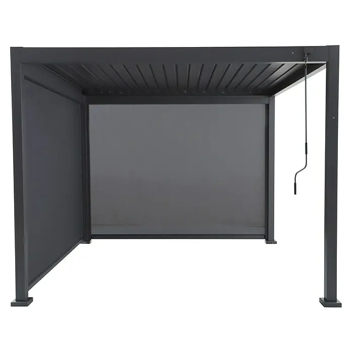 Sunfun Milos Seitenwand - B x H: 276 x 217 cm, Night-Grey, Tiefe: 8,5 cm - Eine moderne, graue Pergola mit verstellbarem Sonnenschutz, ideal für den Außenbereich und stilvolle Schattenplätze im Garten oder auf der Terrasse.