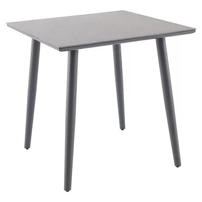 Sunfun Balkonmöbel-Set Solo/Maja - 3 -tlg., Aluminium, Sintered Stone, Textilen, Night-Grey, Gartenstuhl klappbar - Grauer quadratischer Tisch mit vier runden Beinen.