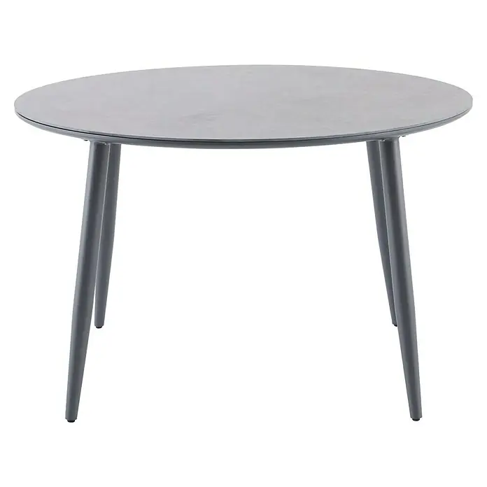 Sunfun Solo Gartentisch rund - Ø x H: 120 x 74 cm, Aluminium, Sintered Stone, Night-Grey - Eleganter runder Tisch mit grauem Metallgestell. Ideal für Esszimmer oder Terrasse. Zeitloses Design für jeden Raum.