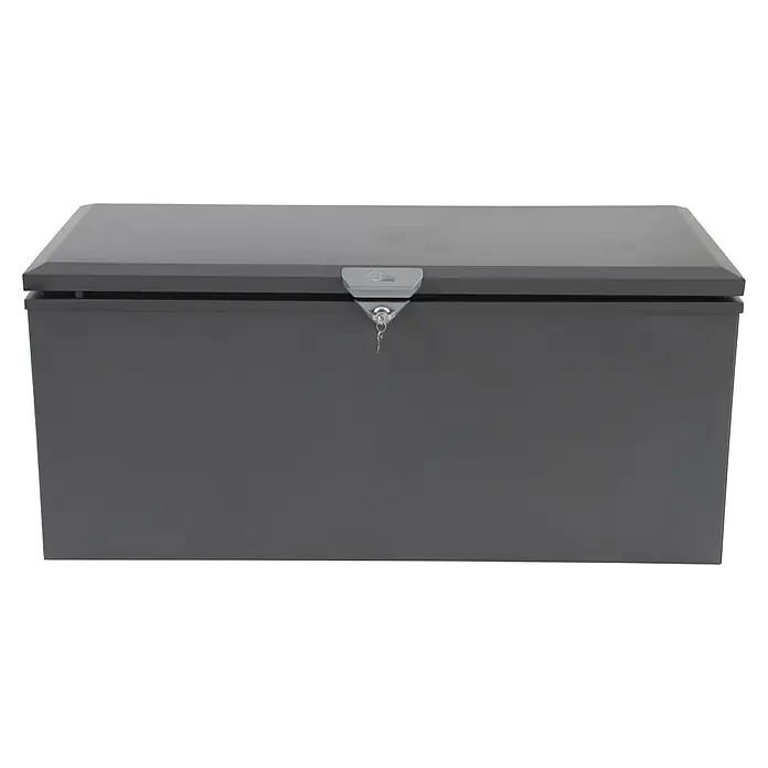 Sunfun Lumar Aufbewahrungsbox - L x B x H: 58 x 132 x 60 cm, Stahl, Night-Grey - Graue Outdoor-Aufbewahrungsbox mit abschließbarem Deckel und Schlüssel, ideal für die sichere Aufbewahrung von Gartenutensilien.