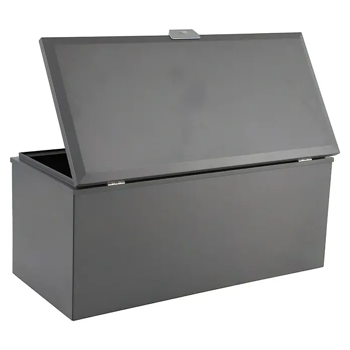 Sunfun Lumar Aufbewahrungsbox - L x B x H: 58 x 132 x 60 cm, Stahl, Night-Grey - Ein geräumiger, grauer Aufbewahrungskasten mit offenem Deckel, ideal für die Gartenaufbewahrung von Kissen und Spielzeug und sorgt für Ordnung im Freien.