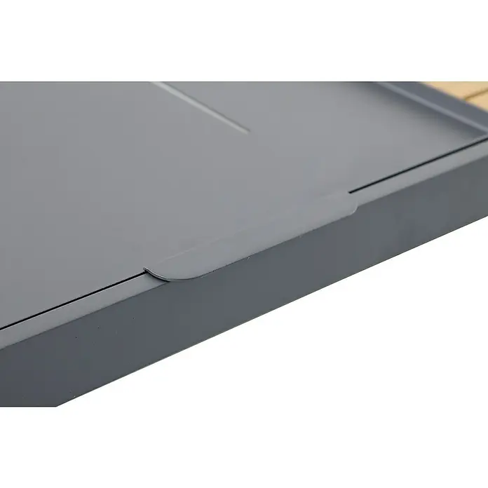 Sunfun Solo Garten-Couchtisch - L x B x H: 120 x 72 x 26 cm, Night-Grey - Nahaufnahme einer grauen Tischplatte, die ein elegantes und minimalistisches Design mit klaren Linien und einer glatten Oberfläche zeigt.