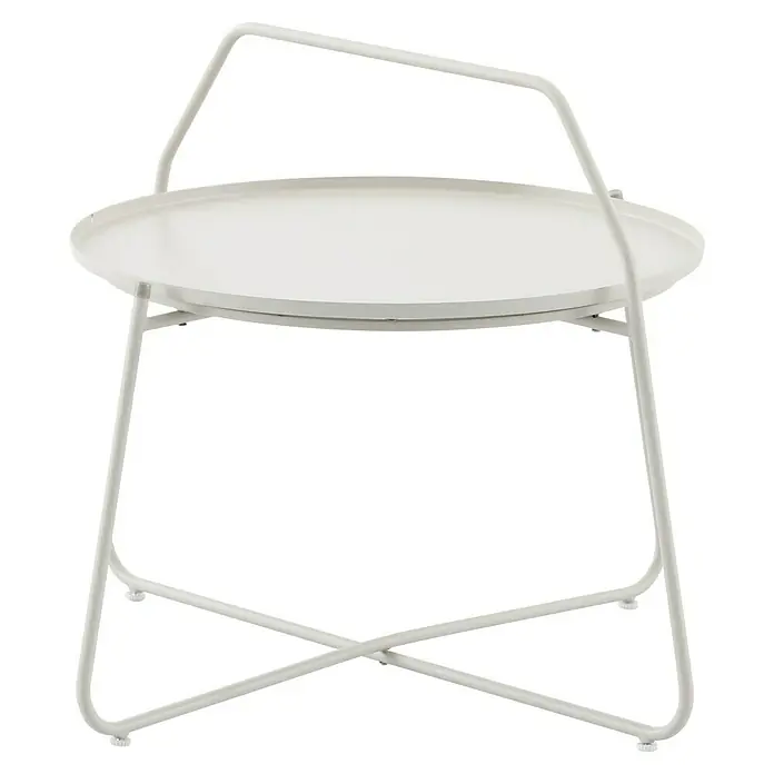 Sunfun Melina Garten-Beistelltisch rund - Ø x H: 80 x 60,5 cm, Stahl, Light-Greige - Weißer, runder Beistelltisch mit einem Griff, ideal für den Innenbereich. Das schlanke Design macht ihn zu einem Hingucker.