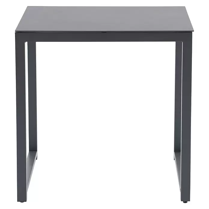 Sunfun Amy Balkontisch - L x B x H: 74 x 74 x 74 cm, Aluminium, Glas, Quadratisch, Night-Grey - Kompakter quadratischer grauer Tisch mit heller grauer Platte und dunklem grauem Metallgestell.