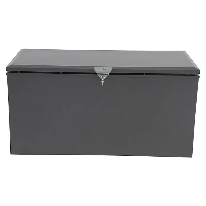 Sunfun Lumar Aufbewahrungsbox - L x B x H: 80 x 160 x 72 cm, Stahl, Night-Grey - Graue Gartenbox mit abschließbarem Deckel zur Aufbewahrung von Gartenutensilien und Kissen.