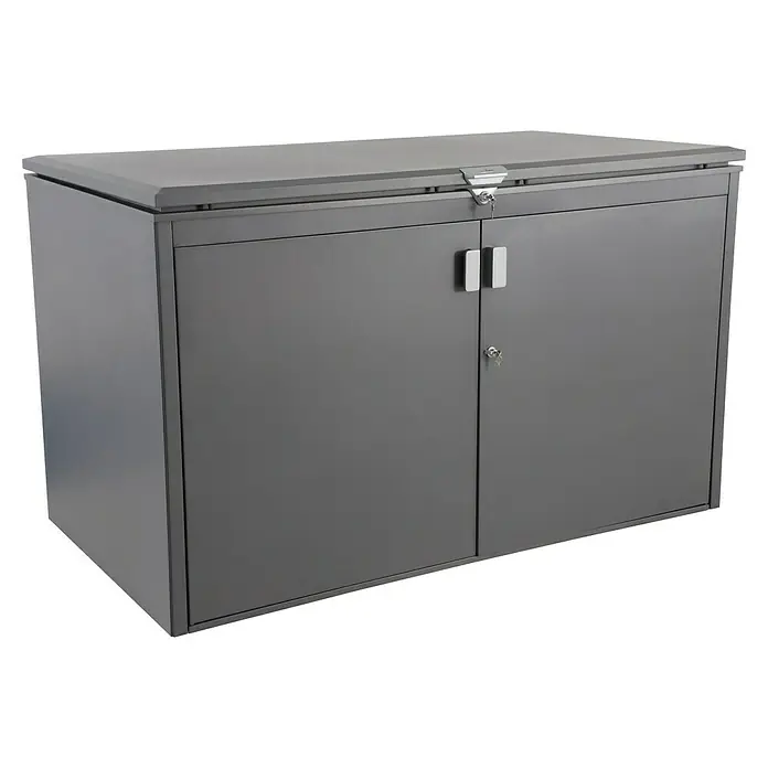 Sunfun Lumar Garten-Aufbewahrungsbox - L x B x H: 110 x 202 x 122 cm, Night-Grey, Stahl - Grauer Metallschrank mit abschließbaren Türen und Deckel für den Außenbereich, ideal zur Aufbewahrung.